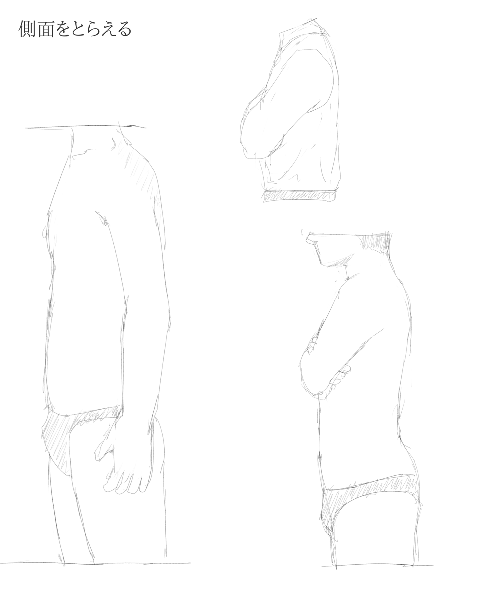 絵が上手くなるために色々な物を描くためのブログ キャラポーズ資料集 男の体編を想定して 男性の体を描く その１ 第２章 体 その１ 側面を捉える