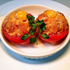完熟焼きトマトと卵のパンツェッタリゾット