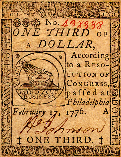 1／3ドル大陸紙幣(1776年2月17日)