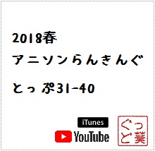 18春アニメ アニソンランキング 31 40位 Youtubeまとめ 最終確定 ぐっど葵のアニメ アニソン Vtuberブログ